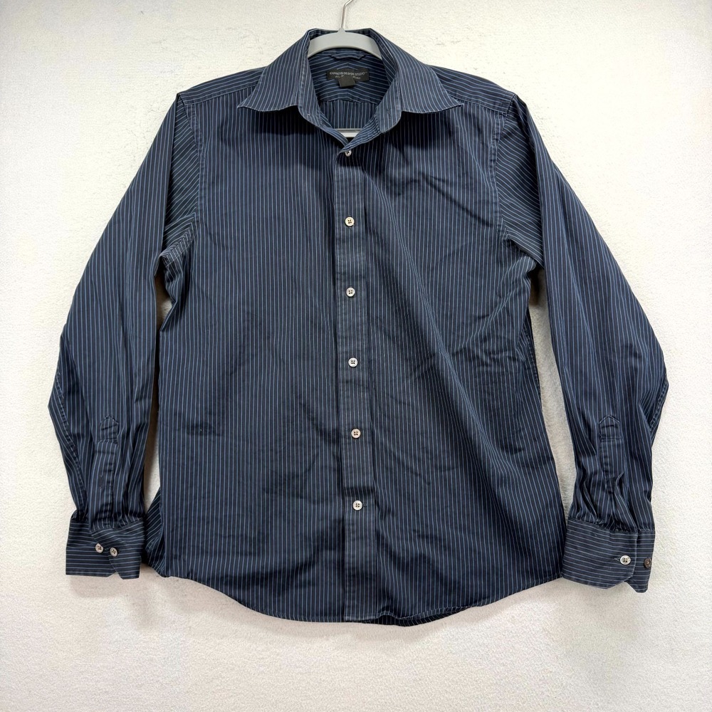 Express Design Studio Shirt‎ Mens Medium Navy Striped 80s Two-Ply Oxford Modern